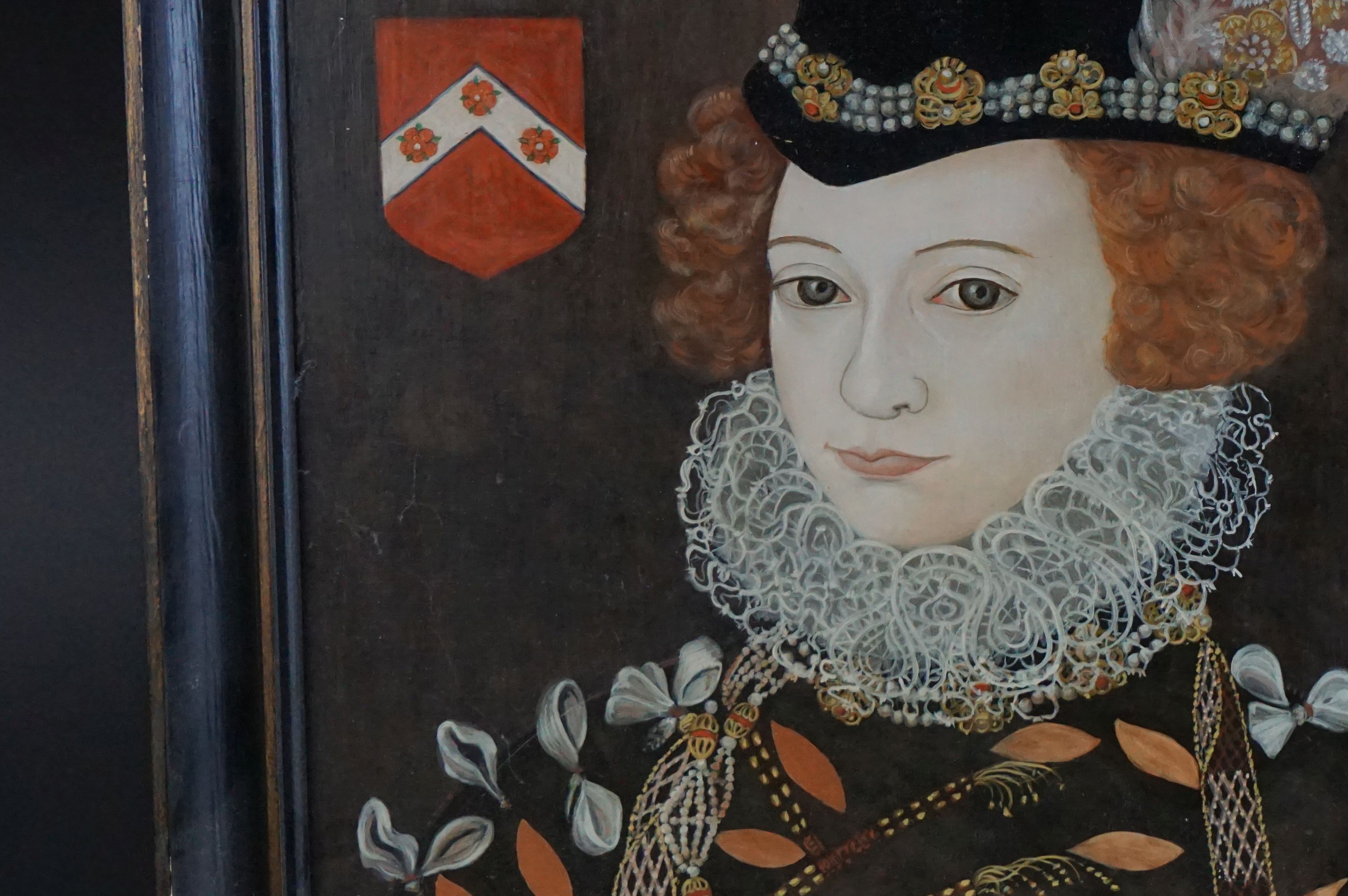 20th century Oil Painting on Board of an Elizabethan Woman, 58cms x 42cms, framed - Bild 3 aus 7