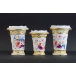 Set of Three 19th century Porcelain Spill Vases, with shaped rims and trumpet shaped bodies, hand-