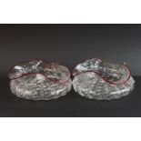 Pair of Victorian spirally moulded bowls, with red glass rims