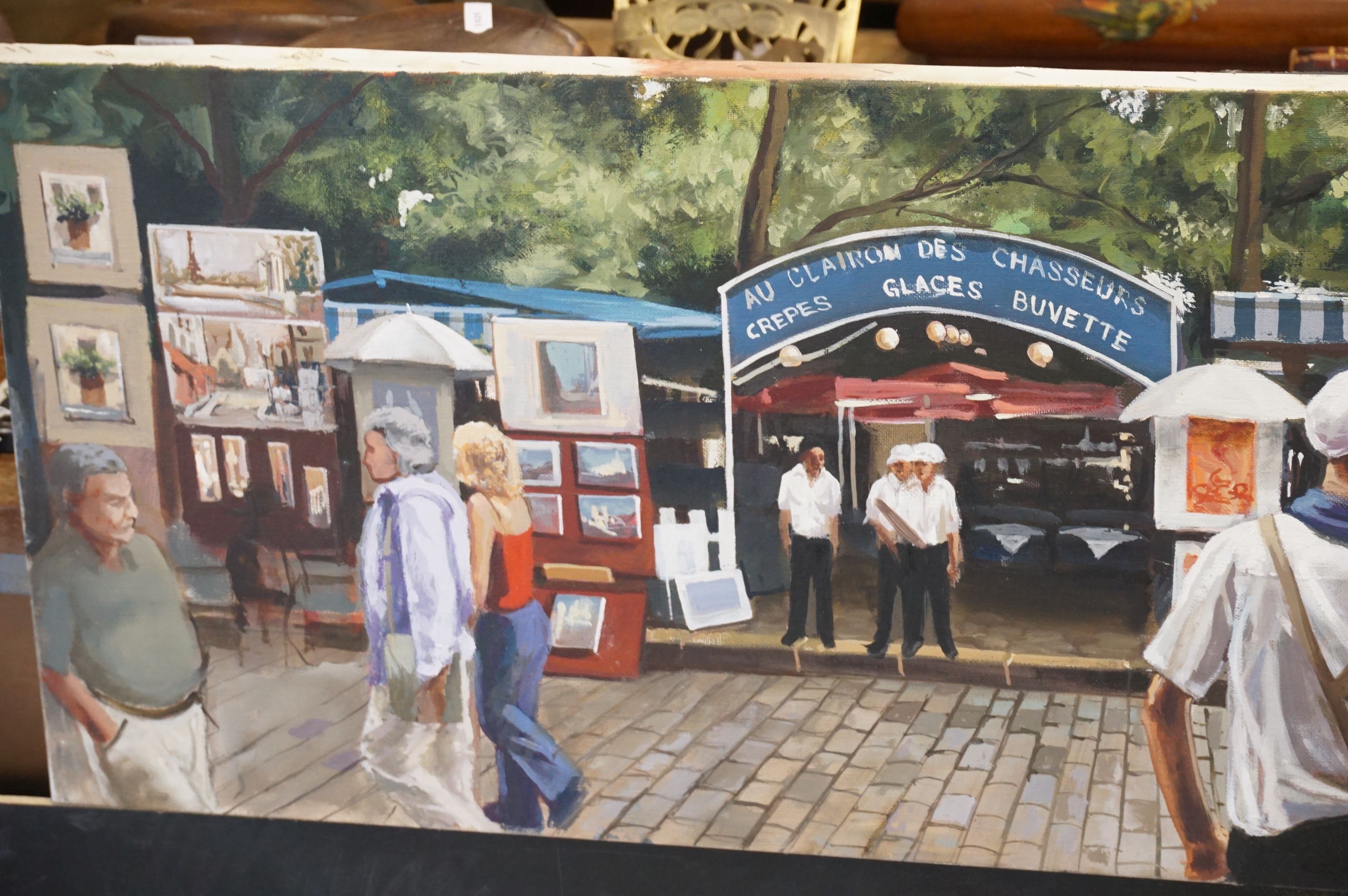 Contemporary Oil Painting of the entrance of a French Art Fair, indistinctly signed, 33cms x 94cms - Bild 3 aus 3