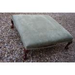 Early 20th century Large Square Ottoman with green upholstered top and raised on short cabriole legs