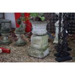 Garden Reconstituted Stone Urn Planter on Plinth Base, 76cms high