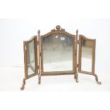 Early 20th century Gilt Framed Rococo Style Triptych Dressing Mirror, 65cms high