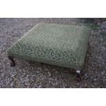 Early 20th century Large Square Ottoman or Centre Stool with green upholstered top and raised on