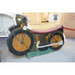 Vintage Wooden Painted Fairground Carousel Motorbike, with metal handles and metal brackets to base,