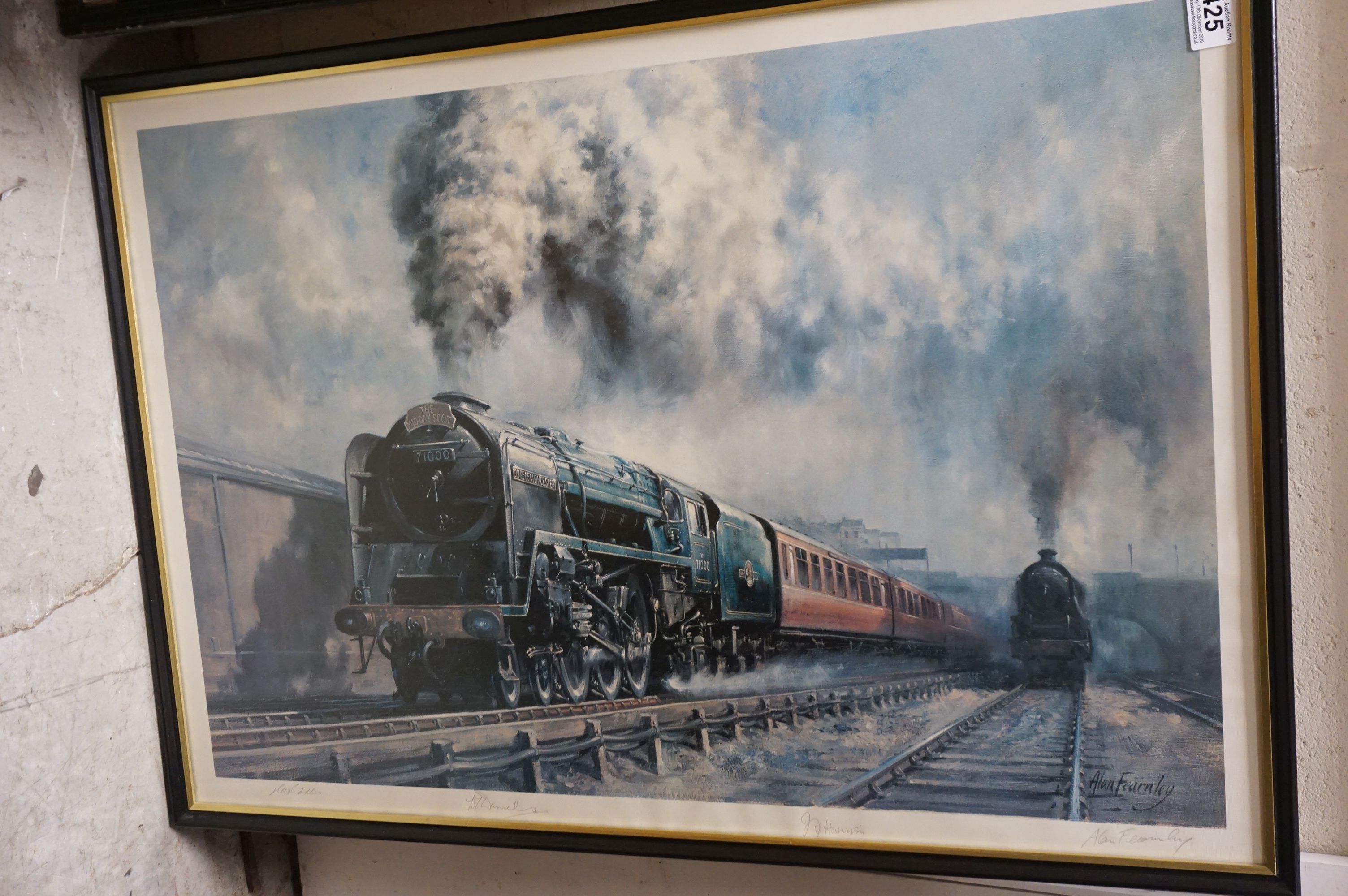 P Holt - two oil on board paintings of steam trains, a framed limited edition print of Calne railway - Bild 10 aus 10