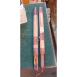Antique African arrows made from bamboo housed in 2 bamboo carrying cases with leather highlights 16