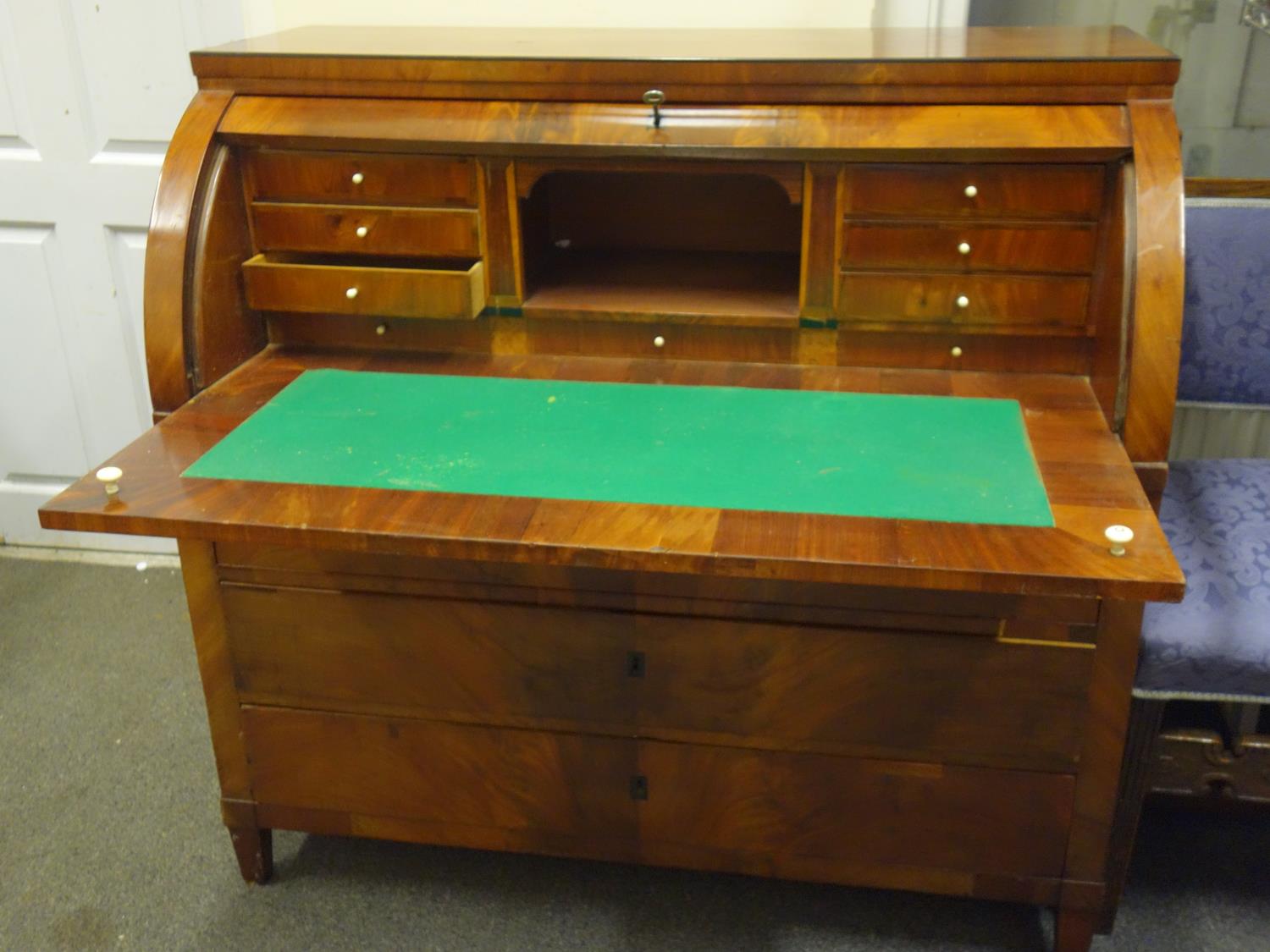 French c1820 Superb solid oak and walnut D design Bureau, Empire inspired with ebony highlights, the - Image 2 of 5