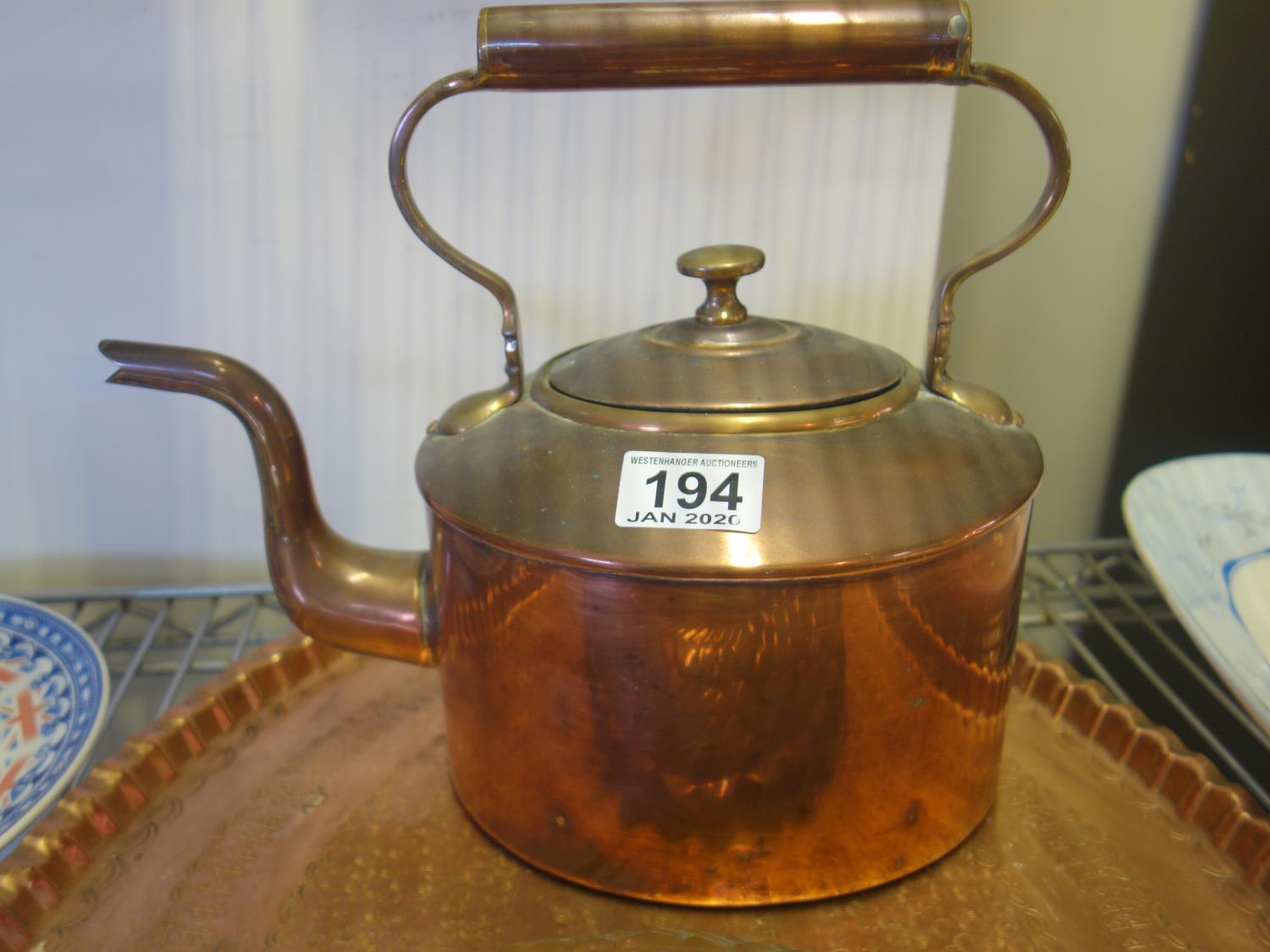 Vintage copper kettle and a Vintage oval copper tray and a Vintage Jelly mould modelled as a Fish - Image 3 of 3