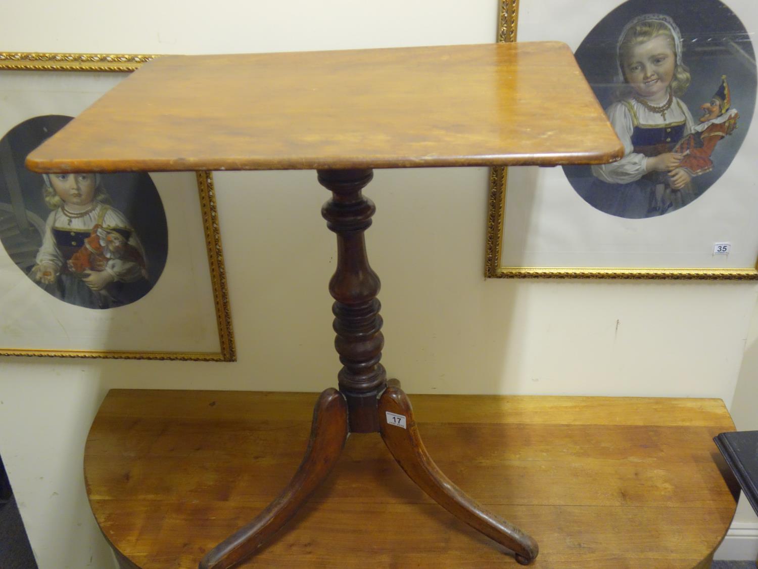 Georgian period tripod table with turned centre column above a rectangular top, - Image 2 of 2
