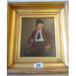 oil painting on board,Dutch trader, 6" x 8" in original gilt frame a seated man smoking