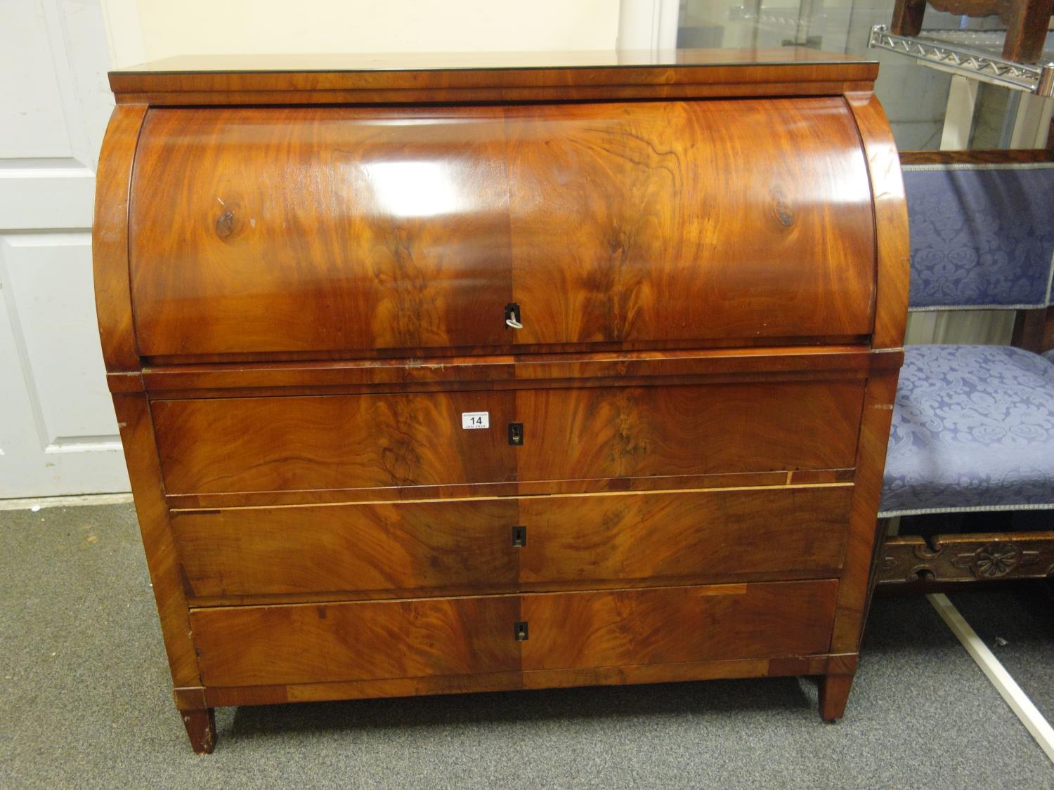 French c1820 Superb solid oak and walnut D design Bureau, Empire inspired with ebony highlights, the - Image 4 of 5