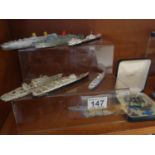 Tri-ang Minic, 3 x large Battleships, 12 other assorted ships, varying sizes from 10" to 4" and 8