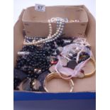 Costume jewellery, bead necklaces, pearl necklaces some with silver clasps, amount of items