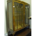 Walnut show cabinet with 2 x glass shelves enclosed, 2 x glass doors to the front, 4' long 4' tall