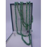 Chinese glass green beads 2 x strings with silver clasp and knotted beads the clasp with Chinese