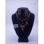 3 x silver and Amber necklaces and 2 x pairs of earrings