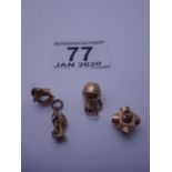 4 x Vintage 9ct GOLD bracelet charms, 6 grams
