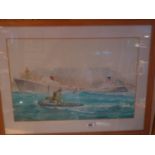 framed and glazed watercolour Shipping depicting two ships, Andalugia Star London and the Port