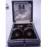 Chinese or Japanese jewellery garniture set, set in 14ct GOLD , comprising a pair of cuff links, and