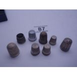 Charles Horner silver thimble and 7 other vintage thimbles, all silver plated or alloy,