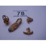 4 x Vintage 9ct GOLD bracelet charms, 9.3 grams