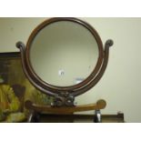 Victorian period circular top dressing table swing mirror 18" dia x 24" tall on decorative base,