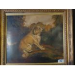 Oil painting on board a naive style painting of a dog signed and dated 13' or 73? board measures 14"
