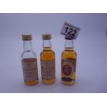 3 x miniature bottles of Whisky including Macallam 1973, malt bottled in 1991, and Macallam single