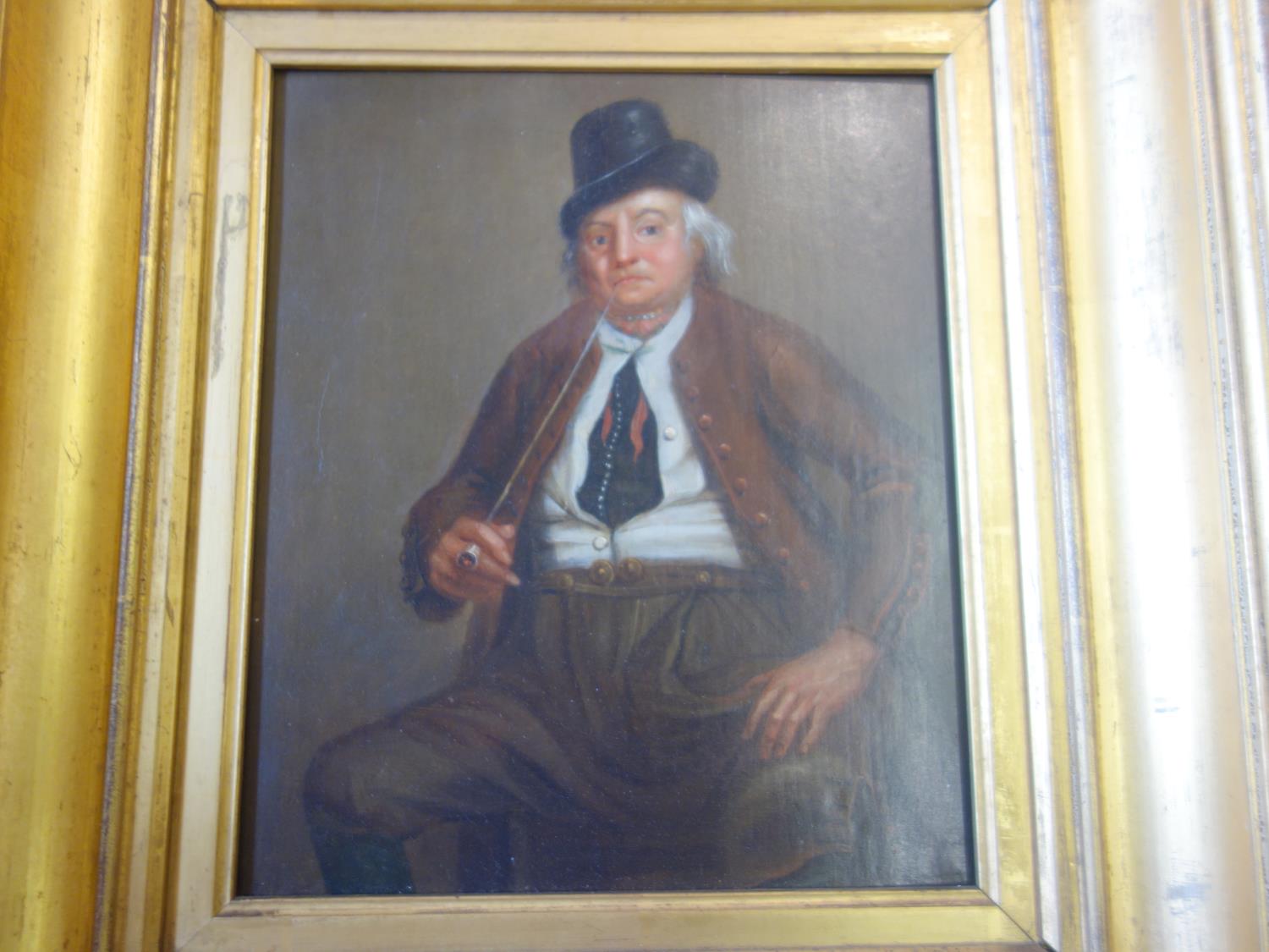 oil painting on board,Dutch trader, 6" x 8" in original gilt frame a seated man smoking - Image 2 of 4