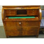 French c1820 Superb solid oak and walnut D design Bureau, Empire inspired with ebony highlights, the