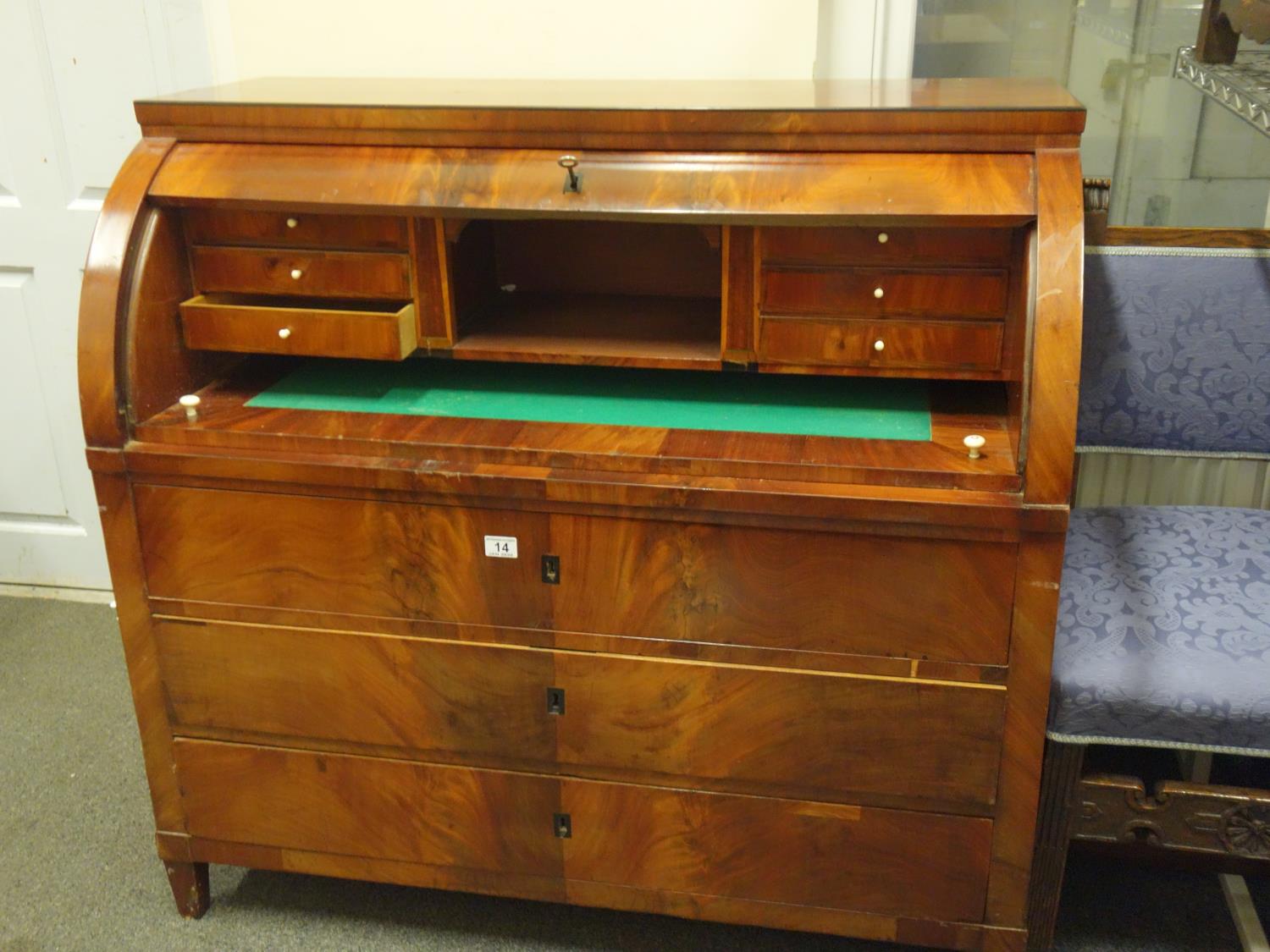 French c1820 Superb solid oak and walnut D design Bureau, Empire inspired with ebony highlights, the - Image 3 of 5