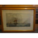 Superb maple framed large Maritime print, The Port of Liverpool, engraved by Jazz Carter, the