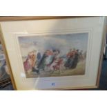 Framed and glazed coloured print, a Victorian scene of Soldiers and Folk walking on the Leas