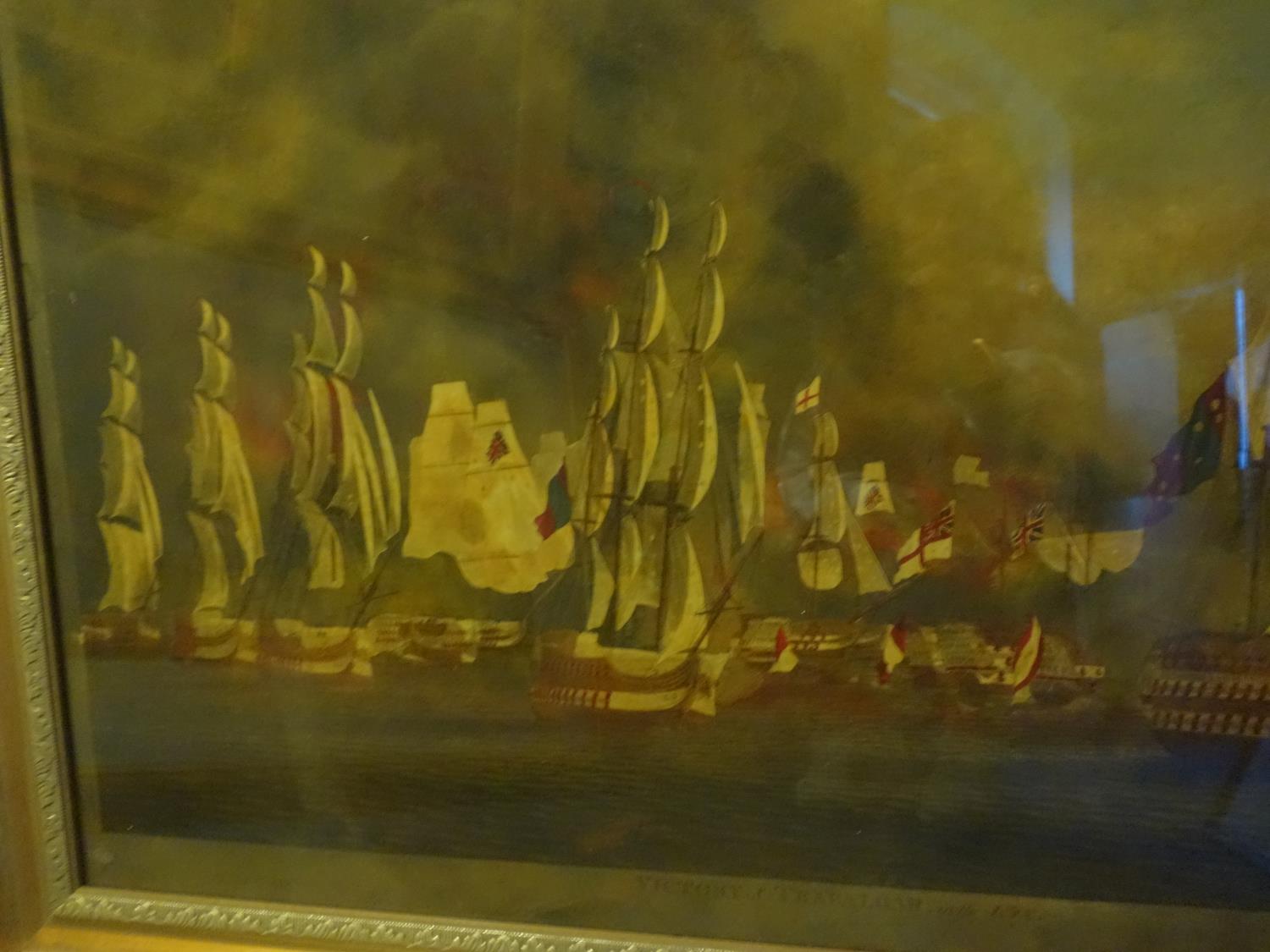 Superb painting, a painted print on glass, Victory of Trafalgar, in the Lan, a scene depicting - Image 2 of 2