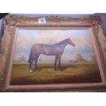 Susan Whigham, oil painting on canvas, Racehorse in a panoramic landscape scene with 2 other