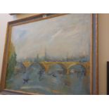 Large oil painting on canvas, c1970's 3' x 2' of Serpentine bridge,