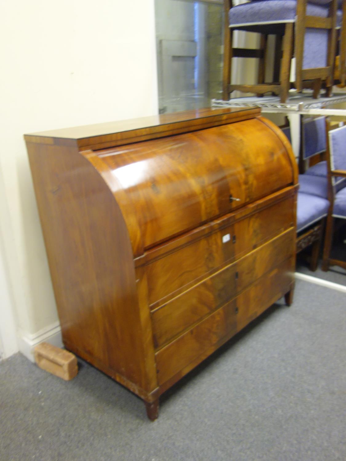 French c1820 Superb solid oak and walnut D design Bureau, Empire inspired with ebony highlights, the - Image 5 of 5