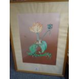 Signed limited edition print by Fleur Cowles, stylized Oriental decoration of flower, tiger and