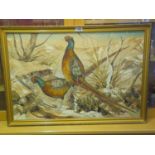 Framed oil painting of Pheasants signed Evelyn Pooti, 24" x 36" est 20-30