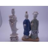 3 x antique Chinese figurines, each one with signs of damage mainly to the fingers or hands est 20-