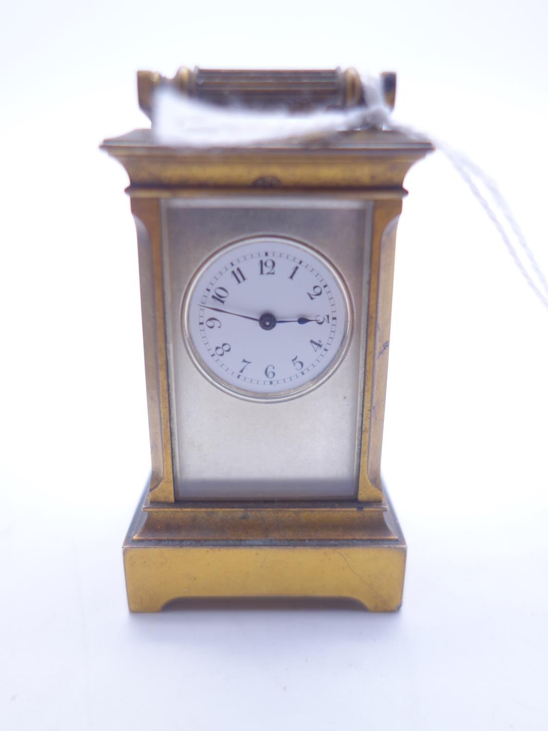 Good quality Fine Miniature travel clock, in original blue leather case, the miniature bronze - Image 3 of 5