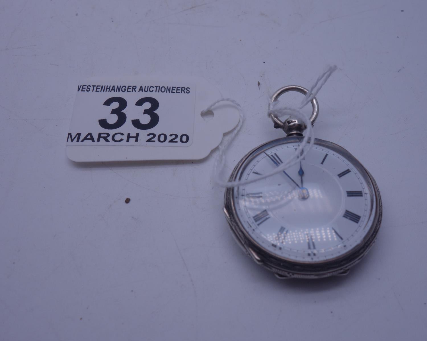 Turn of the century silver Fob Watch 1.1/2" dia dial needs attention