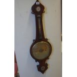 Rosewood mid-19c banjo Barometer appears to be working 4 apertures, 10" silvered brass dial to the