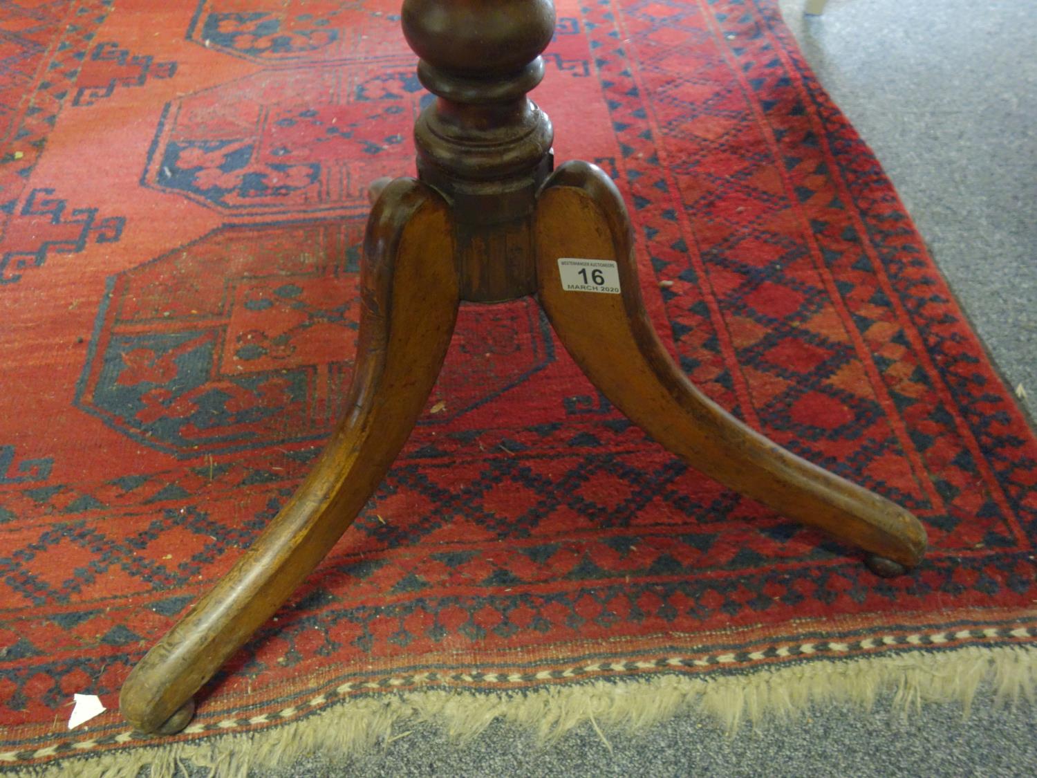 Georgian period tripod table with turned centre column above a rectangular top, - Image 2 of 3