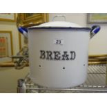 Enamel Vintage bread bin and lid, 12" tall 12" dia