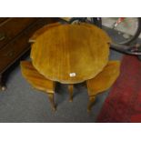 Pie crust topped walnut Art Deco period coffee table, metamorphic design with 4 x smaller coffee