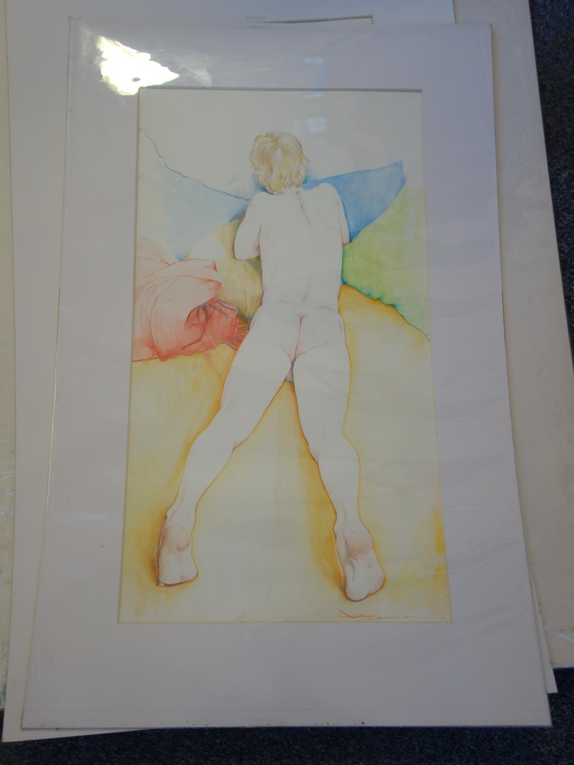 4 x assorted un-framed watercolours depicting naked men each one approx 12" x 20" - Image 2 of 4