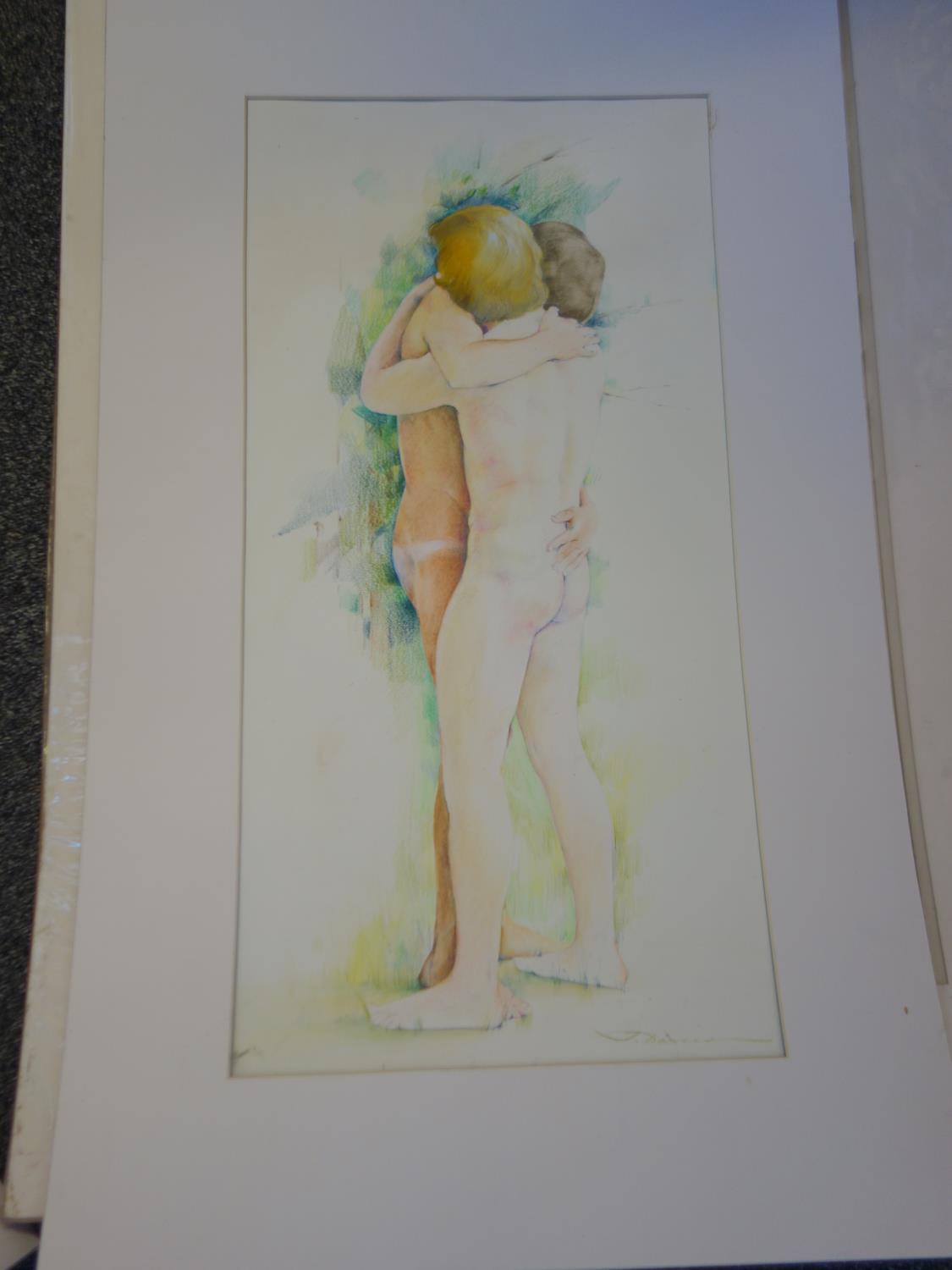 4 x assorted un-framed watercolours depicting naked men each one approx 12" x 20" - Image 3 of 4