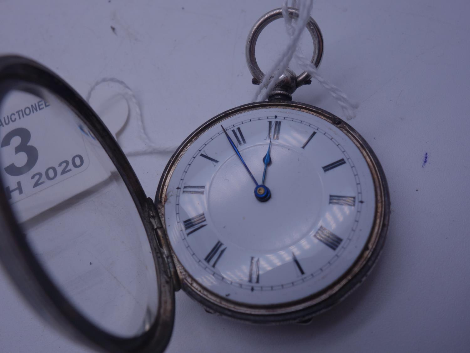 Turn of the century silver Fob Watch 1.1/2" dia dial needs attention - Image 3 of 4